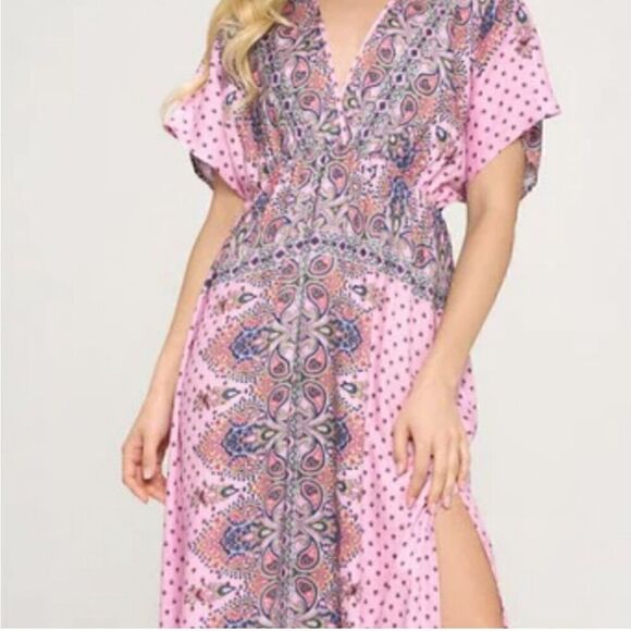 NEW Nordstrom Stitch Fix Renee C SURPLICE MAXI DRESS WITH SIDE SLIT Pink Small - Picture 3 of 4